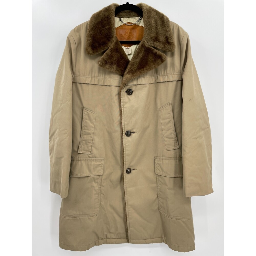 WOOLRICH Vintage Beige Faux Fur Lined Heavy Long Coat Jacket Size 40